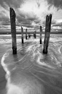 Holzstangen am Strand