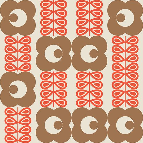 Retro 70s vintage stijl kunstwerk in bruin, oranje, wit