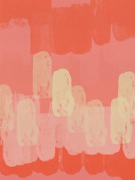 Kleurrijke abstracte kunst in pastelroze, wit en oranje.