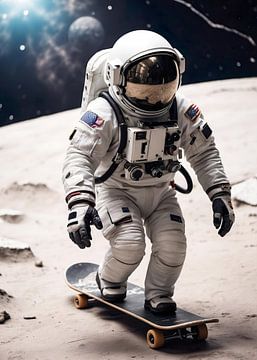 Astronaut Playing Skateboard by Vicky Hanggara