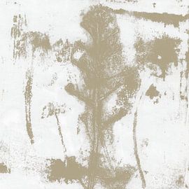Abstraktes Pflanzenmotiv im Wabi-Sabi-Stil. Beigefarbene Pflanze auf weißem Hintergrund von Dina Dankers