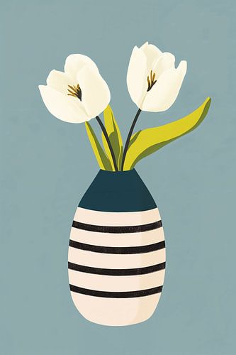 Rayures et tulipes en bleu