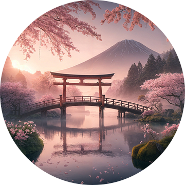 Vredige ochtendsfeer aan de voet van de berg Fuji van artefacti