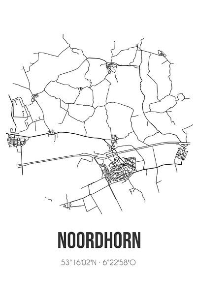 Noordhorn (Groningen) | Map | Black and white by Prints of Place