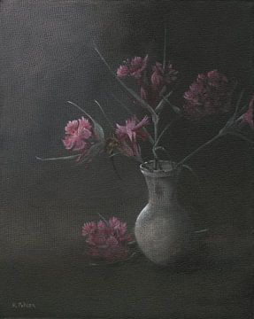 Stilleven met Kartuizer anjer, Dianthus carthusianorum, Kartuizer roze van Helga Pohlen - ThingArt