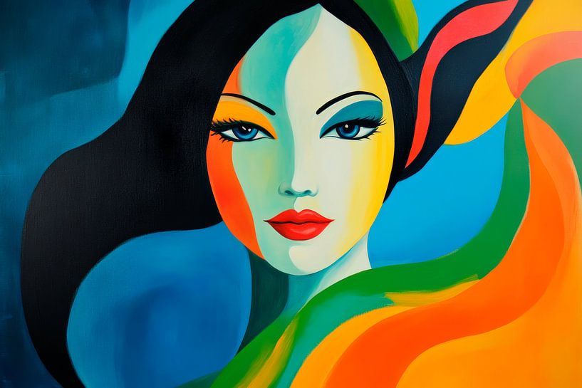 Farbige Schönheit mit langen Haaren von Poster Art Shop