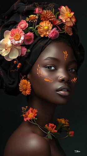 african woman with flowers