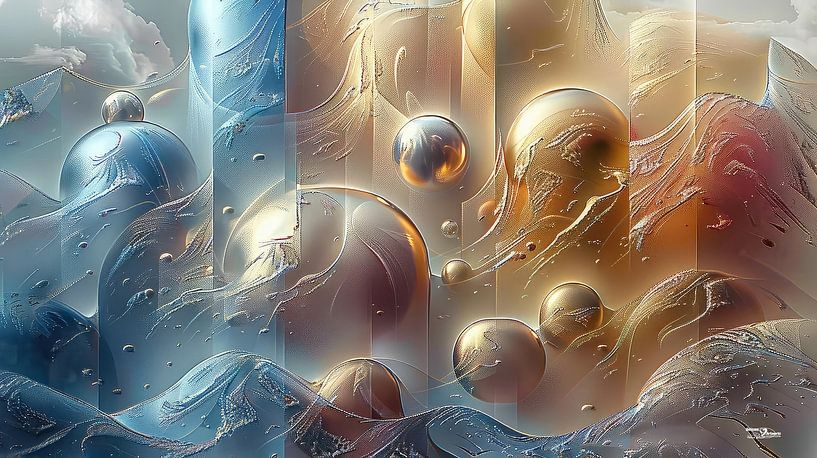 magische Formen in blau-gold-silber-rosa von Gelissen Artworks