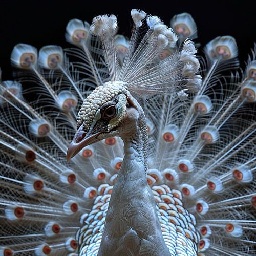 Albino Peacock Displaying White Feathers