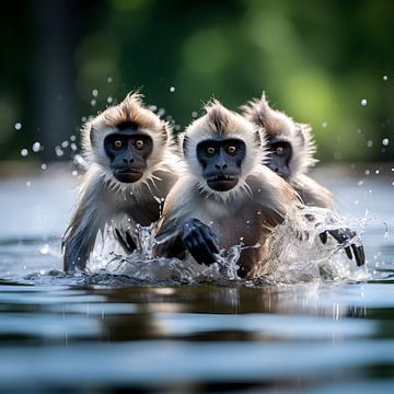 Splashing monkeys by Heike Hultsch