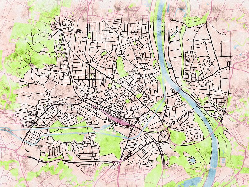 Map of Rosenheim with the style 'Soothing Spring' by Maporia