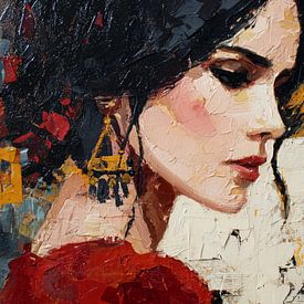 Portrait of a Spanish woman in warm, expressive colours by Lauren Wilde