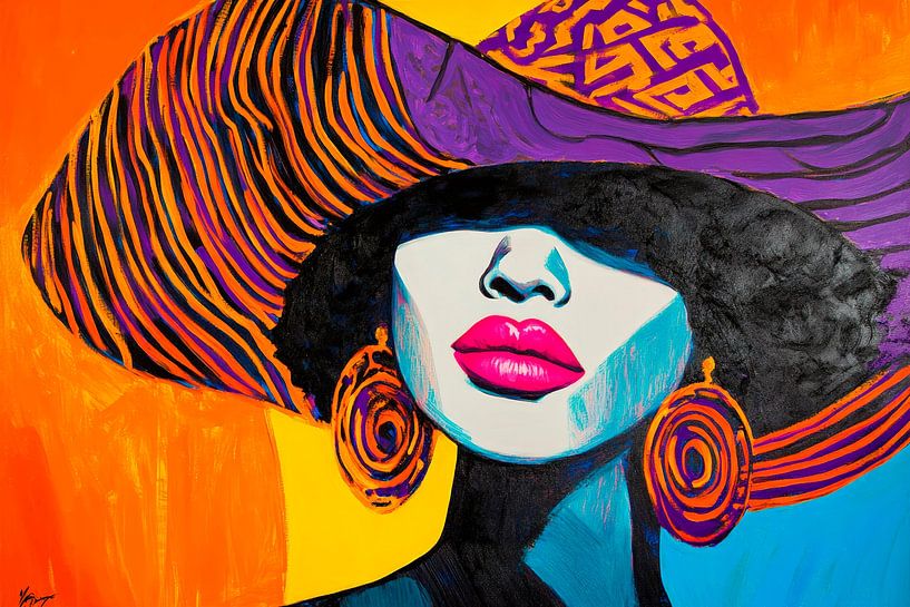 Frau mit stylischem Hut in lebhaften Farben von Poster Art Shop