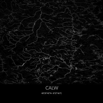 Schwarz-weiße Karte von Calw, Baden-Württemberg, Deutschland. von Rezona