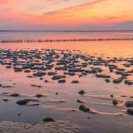 Calme sur la mer des Wadden, beau coucher de soleil sur Claudia De Vries