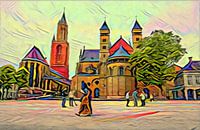 L'œuvre colorée du Vrijthof Maastricht : La basilique Saint-Servatius et l'église Saint-Jean par Slimme Kunst.nl Aperçu