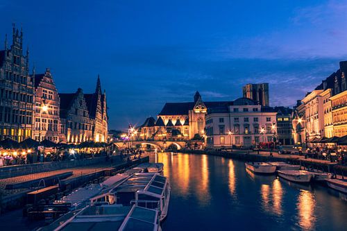 Le Graslei et le Korenlei à Gand de nuit | Photographie de ville