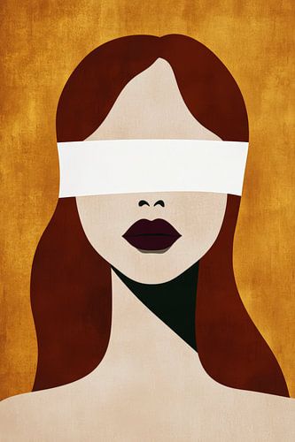 Geblinddoekte vrouw voor een gouden muur