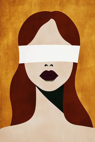 Blindfoldierte Frau vor goldener Wand von Poster Art Shop