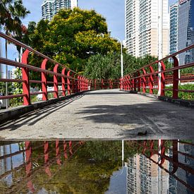 A footbridge to the city park by Claude Laprise