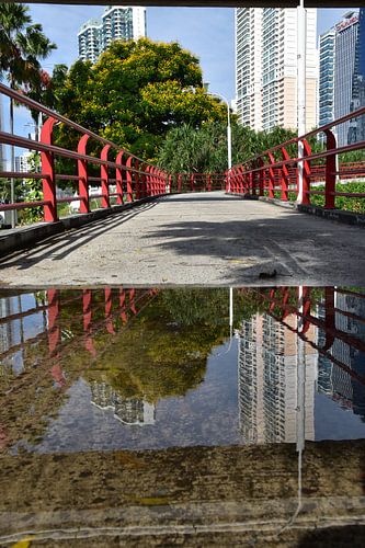 Een loopbrug naar het stadspark