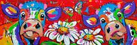Vrolijk Koeien | Bloemenmeisjes | Panorama van Vrolijk Schilderij thumbnail