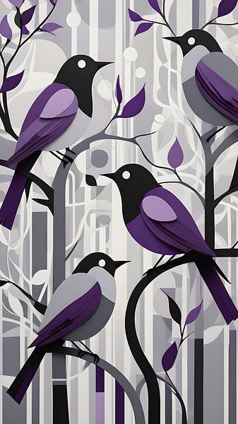 Vogels in een harmonieus paars palet van Bart Veeken