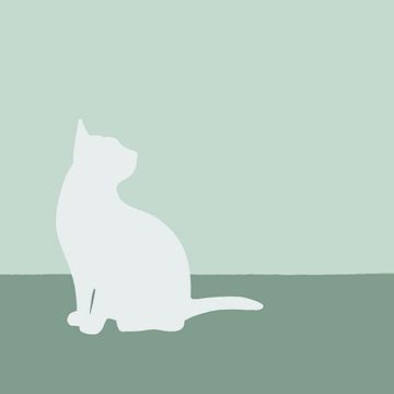 Kat, silhouet minimalistische illustratie groen van Femke Bender