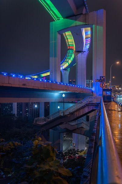 Chongqing traffic junction at night by Michiel Dros