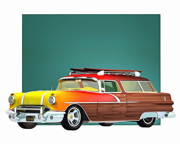 Klassieke auto – Oldtimer Pontiac Safari Surfer edition van Jan Keteleer (JanKé): Een reis voorbij het canvas