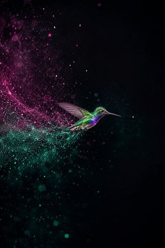Neon Flight – Explosieve Fine-Art Kolibrie in Magenta & Turquoise Energie