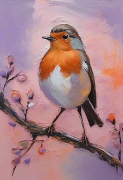 Abstraktes Rotkehlchen-Vogel-Portrait-Gemälde von MIROKKU