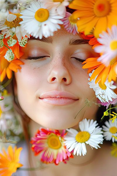 Fantasie Porträt Frau mit Blumen von Egon Zitter