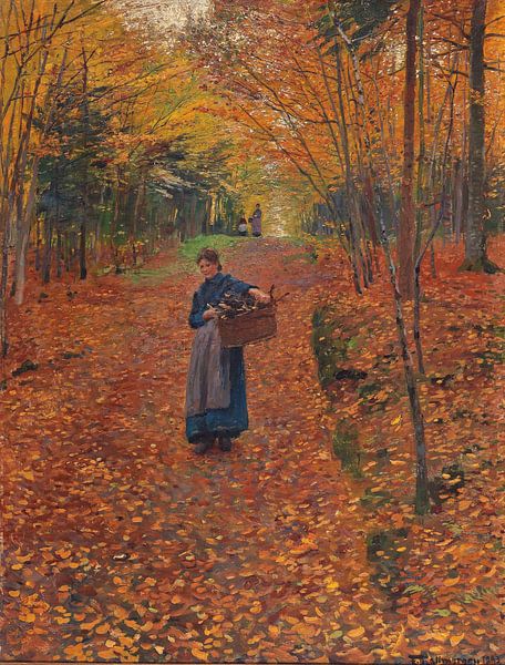 Friedrich Kallmorgen, Femme ramassant du bois dans une forêt d'automne, 1893 par Atelier Liesjes