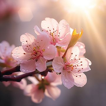 Blossom Quadrat sonnig Kirschblüte Blume rosa Sonne natürlich von Studio Nicolette