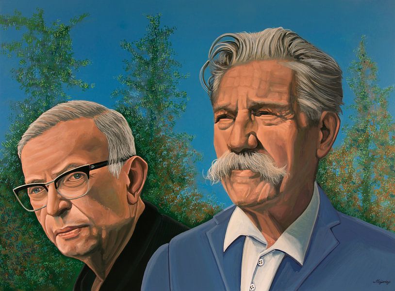 Jean-Paul Sartre en Albert Schweitzer Schilderij van Paul Meijering