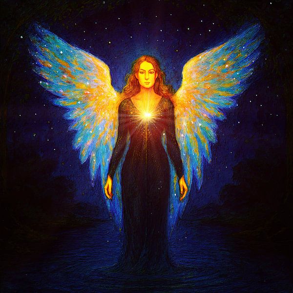 Ange lumineux spirituel de nuit au bord d'un lac par A.D. Digital ART