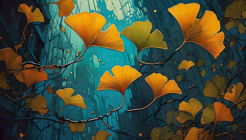 Abstracte ginkgo biloba bladeren van Retrotimes