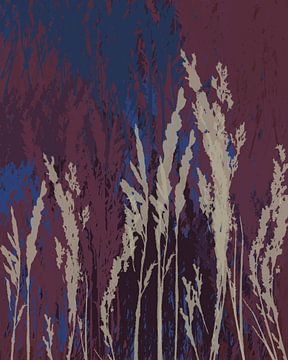 Gras in wit, kobaltblauw, paars I. Moderne botanische kunst. van Dina Dankers