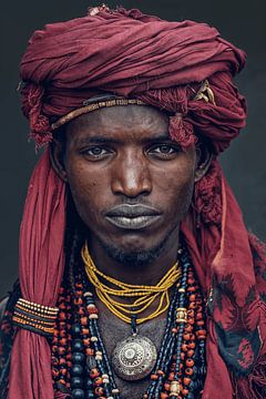 African Tribe Wodaabe portrait in red by Sander Hupkes