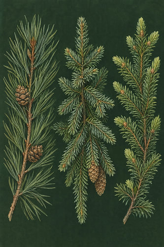 Pine, spruce and fir with cones