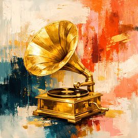 Un gramophone doré sur un fond d'expressionnisme abstrait sur ButterflyPix