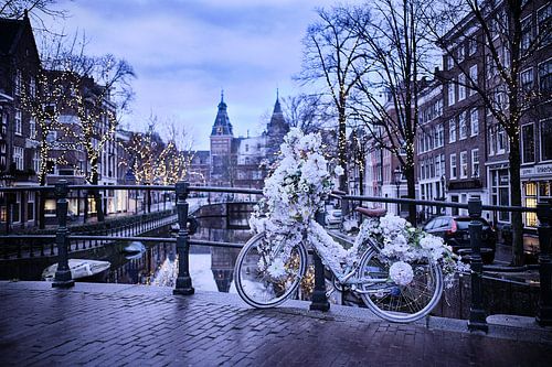 Decorated bicycle on Amsterdam canal
