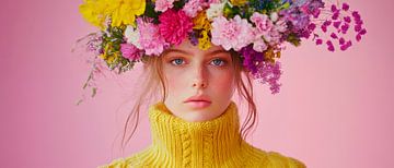 Floral wreath and yellow sweatshirt by Poster Art Shop