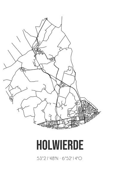Holwierde (Groningen) | Map | Black and white by Prints of Place