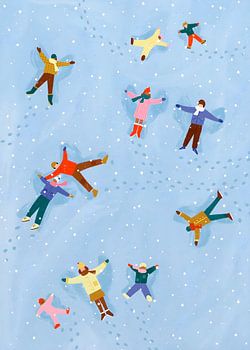 Illustration: Menschen, die im Winter Schneeengel machen