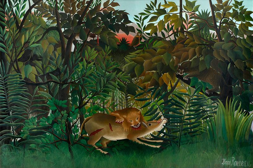 The Hungry Lion Attacking An Antelope, Henri Rousseau by Masterful Masters