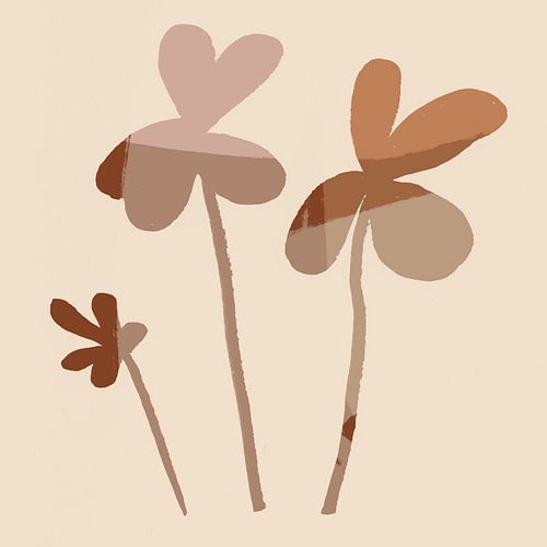Abstract minimalistisch botanisch. Klavers in aardetinten.