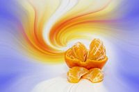 Mandarin against a colourful abstract background