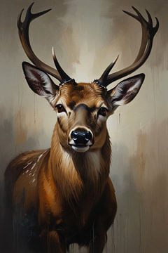 Majestic deer with imposing antlers in oil by De Muurdecoratie